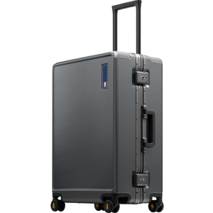 LEVEL8 Zipperless Checked Luggage with Aluminum Frame, Upgraded Medium Hardside Suitcase with Spinner Wheels, Metal Travel Luggage with Double Tsa Locks, 24 Inch, Grey