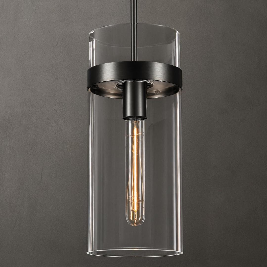 6 Inch Black Pendant Lights Kitchen Island,Modern Kitchen Pendant Lights,Glass Kitchen Pendant Lighting,Large Island Lights Lighting, for Bathroom, Bedroom, Dinning, Includes Bulb, Black Pendant Light 0011