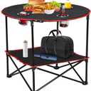 ZENY Portable Folding Picnic Table Outdoor Camping Table with 4 Cup Holders and Carrying Bag Collapsible Portable Tables Folding for BBQ Outdoor Fishing