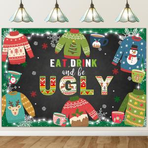 Avezano Ugly Sweater Christmas Party Backdrop 7x5ft Eat Drink Be Ugly Sweater Decorations Photography Background Holiday Photo Booth Backdrop