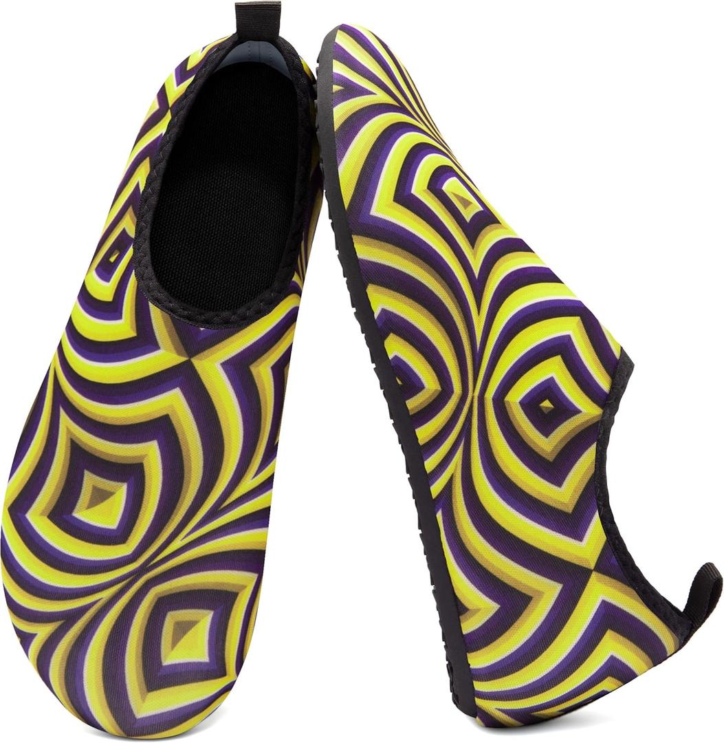 Metog Men Women Water Shoes Quick-Dry Aqua Socks Barefoot Slip-on for Beach Swim Sport Surf Yoga Exercise (9-9.5 Women/8.5-9 Men, Spiral Yellow)