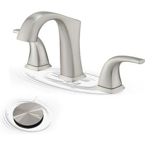 Brushed Nickel Bathroom Sink Faucet 3 Hole 8 Inch Widespread Bathroom Faucet Farmhouse Lavatory Vanity 2 Handle with Pop Up Drain Set Mixer Tap Bath 3 Piece