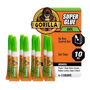 Gorilla Super Glue Gel, Clear, Four 3 g Tubes, 2-Pack, All Purpose | Fast Setting, Ideal for Projects and Repairs, No-Run Formula, Anti-Clog Cap, Dries in 10-45 Seconds