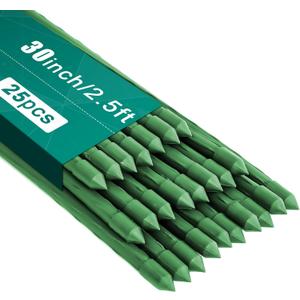 FEED GARDEN Garden Stakes 30 Inch 2.5ft 25 Pack,Sturdy Plant Metal Sticks Support,Plastic Coated Plant Stakes,Tomato Stakes,Beans,Trees