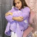 Funnycokid Girls Robe Kids Hooded Bathrobe Zip Fleece Fuzzy Soft Pajamas Plush Sleepwear 4-14 Years