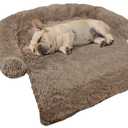 Calming Dog Bed Fluffy Plush Dog Mat for Furniture Protector with Removable Washable Cover for Large Medium Small Dogs and Cats (Small(35x31x5), Camel)