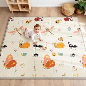 Foldable Baby Play Mat for Floor, 79x71 Extra Large Baby Play Mat for Crawling, Waterproof & Non-Toxic Foam Floor Mats, Portable Soft Foam Playmat for Babies 6-12 Months, Infants &Toddlers (Dragonfly) | Extra Large, Waterproof, Non-Toxic, Portable