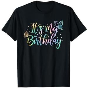 It's My Birthday Butterfly Tie Dye Birthday Party Women Girl T-Shirt Small