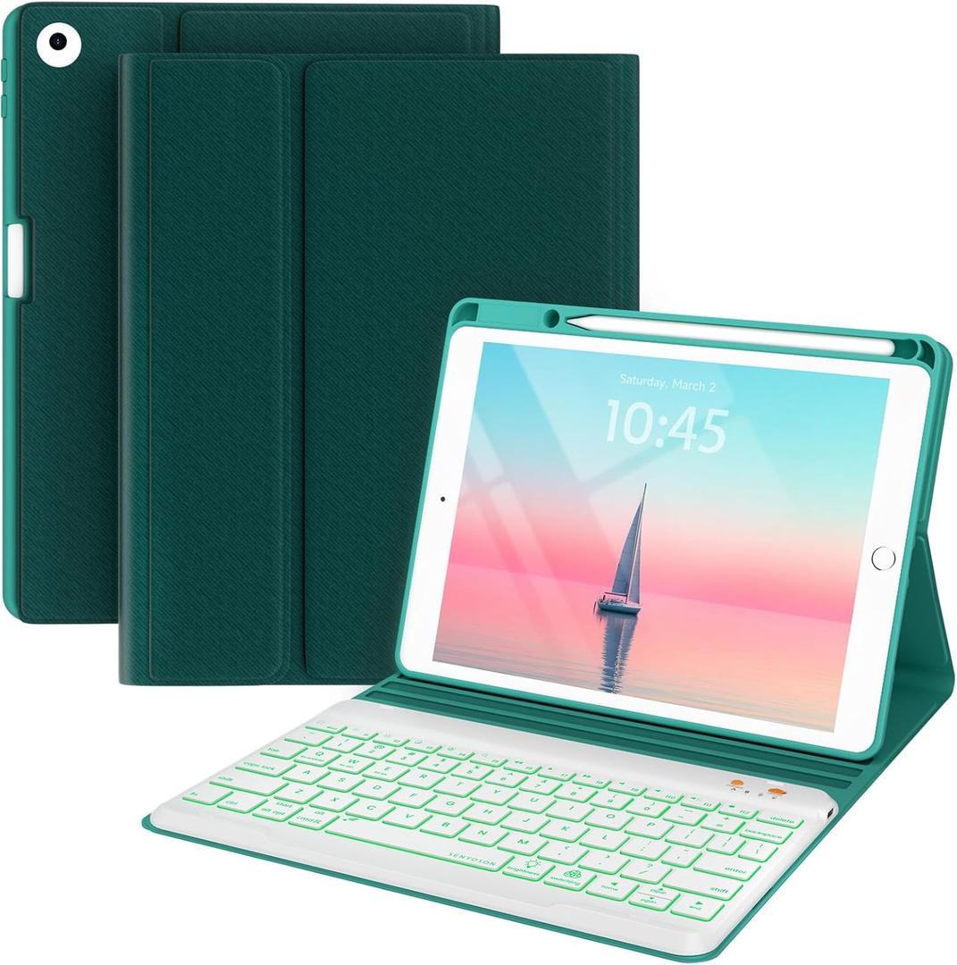 BLUTLOTUS Keyboard case for iPad 5th/6th Generation 2017/2018, 9.7 Inch iPad Air 2, Removable Wireless Backlit Keyboard Detachable, Folio Smart Cover (Teal)
