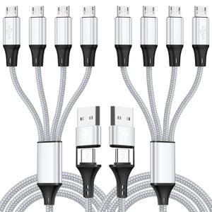 Micro USB Cable, 4-in-2 Multi USB Splitter Charging Cable [2Pack 4Ft], USB A/C to Micro B Cord, with 4 Micro Connectors Support Data Sync and Charging