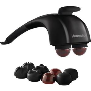 Homedics Handheld Back Massager, Dual Heated Nodes, Neck, and Body Percussion Massager with Interchangeable Nodes to Release Back, Neck, Shoulder Leg and Foot Tension