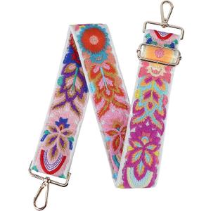 Purse Strap, Adjustable Embroidery Flower 2 Inch Wide Purse Straps Replacement Crossbody for Women