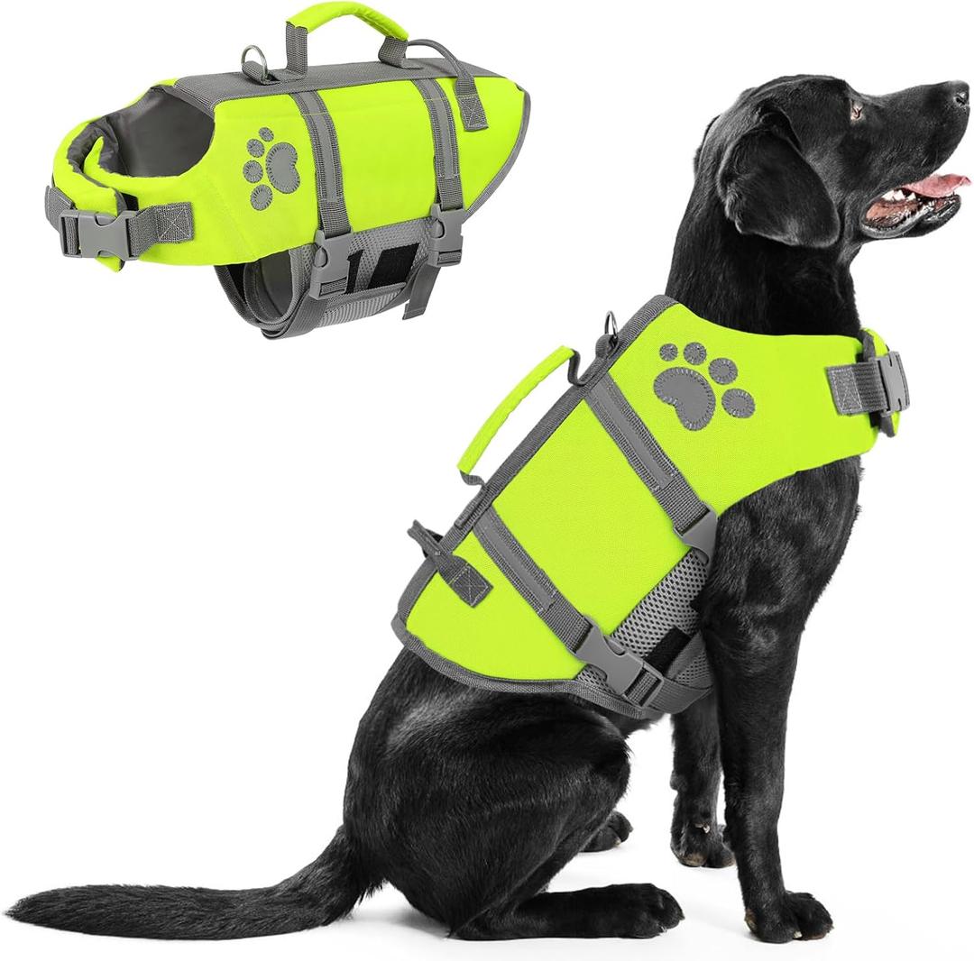 Dog Life Vest for Swimming XXL Dog Life Jacket, Floating Dog Swimming Vest, Adjustable Large Dog Life Vests for Boating with Hook/Rescue Handle, Big Dog Water Saftey Vest for Pool