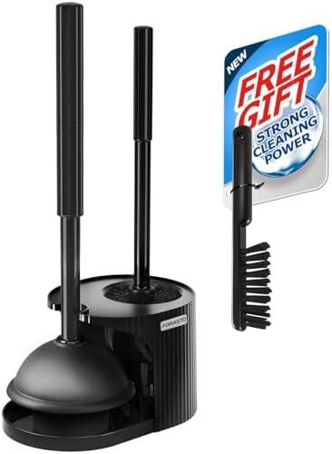 FORASTO 2 in 1 Toilet Plunger and Brush Set, Toilet Bowl Cleaning Combo, Groove Gap Brush, Black