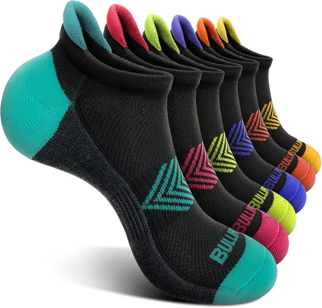 BULLIANT Socks For Women 6Pairs-Womens Athletic Ankle Socks No Show Cushioned for Walking Running-Compression Arch Support (9-10)