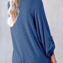 Astylish Women's Casual Blouses Button Down Business Batwing Tops Long Sleeve V Neck Ribbed Shirts 2025 Fall Outfit (Blue, XXL)