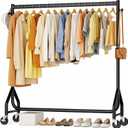 Clothes Clothing Rack, Rolling Heavy Duty Clothes Rack Load 420 LBS With Wheels, Metal Clothes Rack for Hanging Clothes, Portable Standing Clothes Garment Rack, Black, 48 Inches
