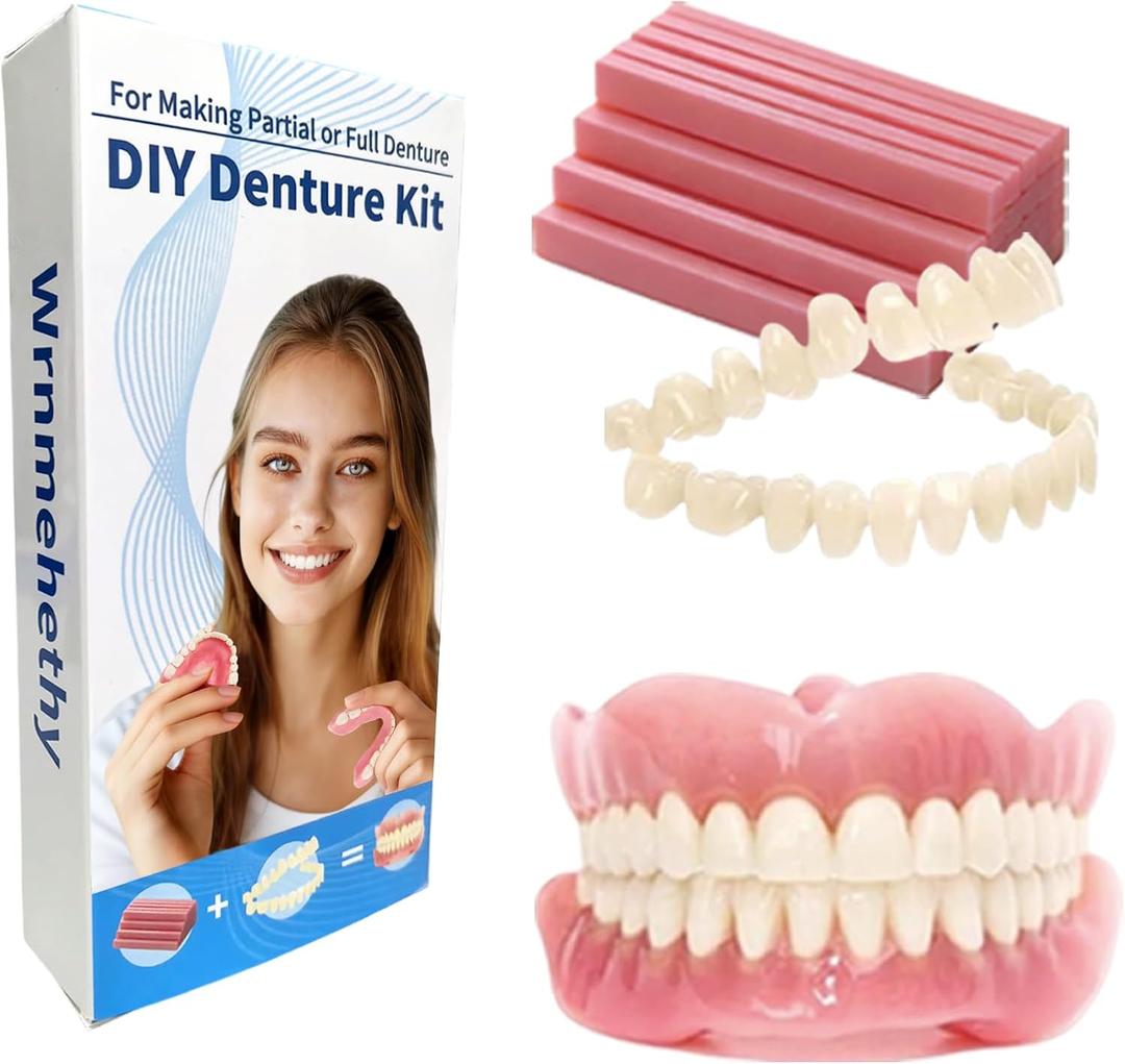 DIY Denture Kit Full Set of Top & Bottom Fake Teeth for at-Home Smile Enhancement,Crafting Partial or Full Denture for Comfortable,Easy & Universal Fit
