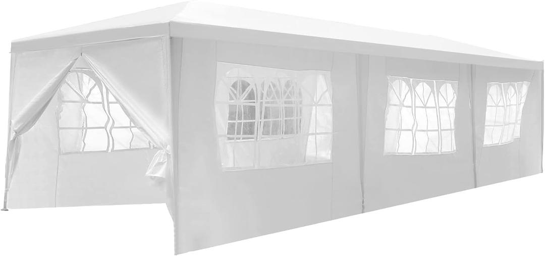Canopy 10'x30' Party Tent Heavy Duty Outdoor Gazebo Wedding Party Tent with 8 Removable Sidewalls Waterproof UV Resistant for Wedding Camping Shelter BBQ, White