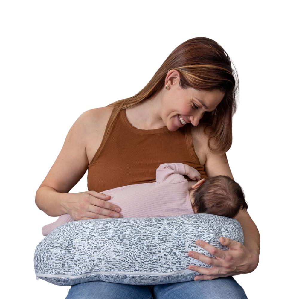 Boppy Nursing Pillow - Ergonomic Bottle & Breastfeeding Pillow with High, Firm, Large Area, Water-Repellent Cushion with Washable Cover; Baby Safety Alliance Verified - Blue Speckled Current