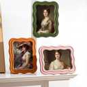 Vicenpal Scalloped Picture Frame with Real Glass, Vintage Curved Funky Decorative Picture Frame Wavy Edge, for Desktop Wall Display Home Decor Gift Aesthetic Art(4 x 6 Inch,Retro Colors,3 Pack)
