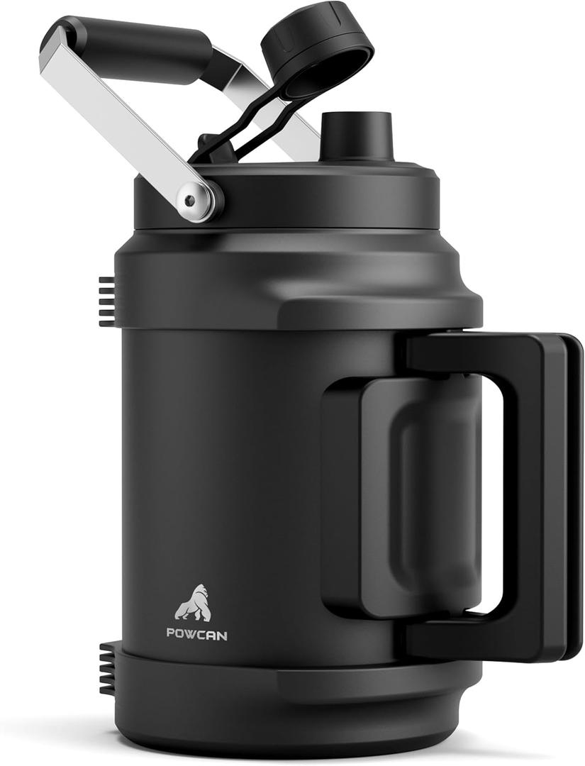 64 oz Insulated Water Bottle for Gym: 2-in-1 Straw Spout Lid, Dual Handle, Leakproof, Keep Cold 36H, Half Gallon Stainless Steel Water Jug for Travel, Hiking, Cycling, Park, Workout, Picnic (Midnight)