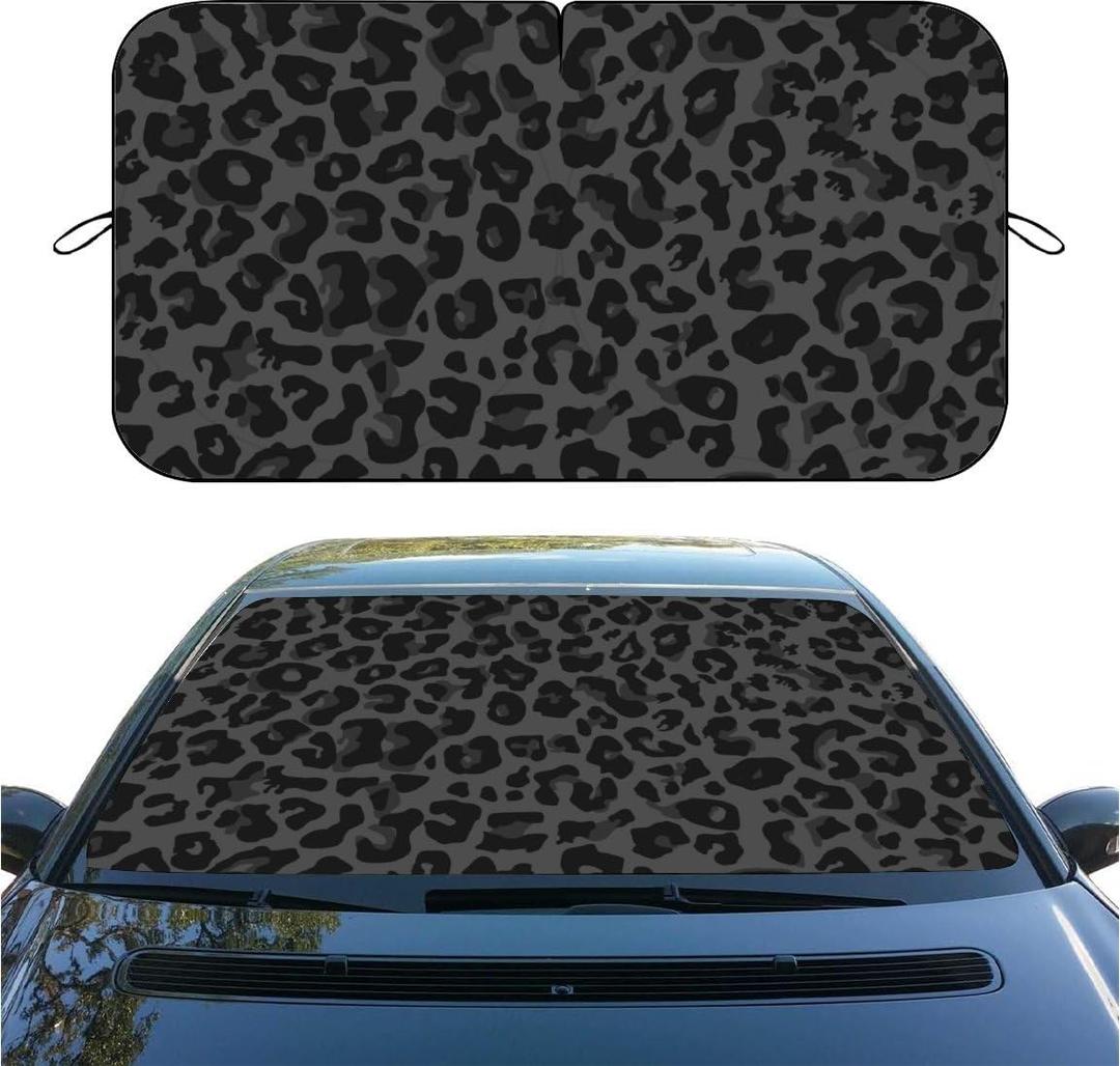 Car Windshield Sunshade Black Leopard, Foldable Front Window Sun Shade, UV Rays & Heat Blocking, Universal Fit for Sedan SUV Truck, 59" x 31.5" Automotive Interior Protector