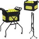 Pickleball Tennis Ball Hopper Tennis Basket Foldable Pickleball Ball Holder Caddy with Wheels Removable Bag Portable Tennis Ball Picker Cart Holds 170 Tennis Balls or 140 Pickleballs