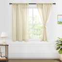XWZO Faux Linen Sheer Curtains for Bedroom with Tiebacks- Light Filter Half Privacy Rod Pocket Window Treatments for Kids Room/Small Windows/Nursery, Beige, W36 x L45 Inch Length, Set of 2 Panels