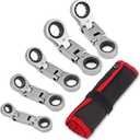 Stubby Wrenches Set, Flex Head Ratcheting Wrench Set Double Box End Ratchet Wrench Metric 8-19mm 5 Pieces (8 to 19 all)