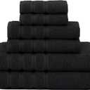 American Soft Linen 100% Carde Cotton 6 Piece Towel Set, 590 GSM Heavy Weight Soft Absorbent Turkish Towels for Bathroom, Coal Black