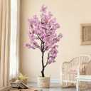 Artificial Pink Cherry Blossom Tree 7ft(84in) Tall Fake Silk Leaves Indoor Decor Handmade Lifelike Sakura Tree for Wedding Realistic Cherry Plant in Pot for Home Living Room,Office,Outdoor Decor