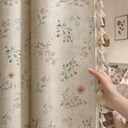 Boho Floral 100% Blackout Curtains 84 Inch Length 2 Panels Set, Linen Texture Farmhouse Curtains Beige Tassel for Living Room Bedroom Vintage Rustic Patterned Printed Western Rod Pocket