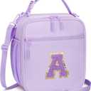 Initial Insulated Lunch Bag for Girls Kids, Back to School Gift, Reusable Leak-proof Lunch Box with Adjustable Strap for School Daycare Travel Picnic (Purple,A)