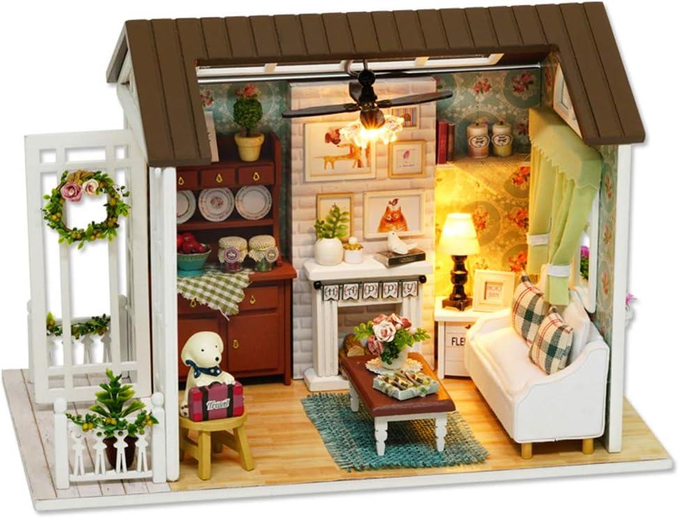 TuKIIE DIY Miniature Dollhouse Kit, 1:24 Scale Wooden Mini Christmas Doll House Accessories with Furniture for Kids Teens Adults(Happy Times)