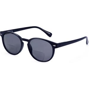 Madison Avenue Round Bifocal Reading Sunglasses for Women Men Spring Hinge,UV Protection Sun Reader Glasses (Black, 1.5)