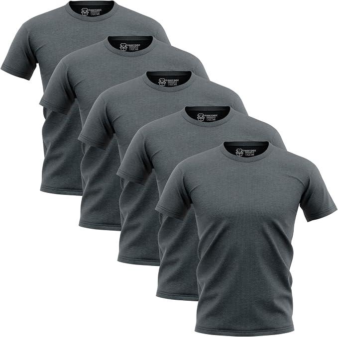 5 Pack Shirts for Men, Crew Neck T-Shirt Mens, US Cotton, Short Sleeve, Medium Gray