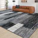 Large Area Rugs,Modern Geometric Patchwork Floor Decor for Bedroom Aesthetic Carpet, Rockwood Collection, Indoor Rugs for Living Room, Dining Room, Nursery, Office, Machine Washable Rug, 6x9 Ft Grey
