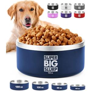 Tuff Pupper 100 oz Heavy Duty Insulated Stainless Steel Dog Bowl for Large Dogs, Non-Slip Base, Dishwasher Safe (Midnight Blue)