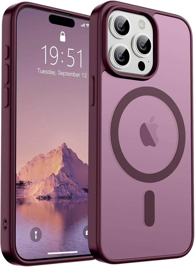 SUPFINE Magnetic for iPhone 15 Pro Case (Compatible with MagSafe) (Military Grade Drop Protection) Translucent Matte Shockproof Phone Case, Wine Red