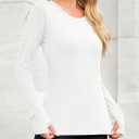 Fisoew Womens Long Sleeve T Shirts Crew Neck Basic Fall Fitted Tops Running Yoga Athletic Shirts with Thumb Hole (White, S)