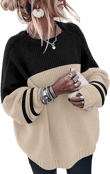 Oversized Sweaters for Women Trendy Chunky Batwing Long Sleeve Casual Crewneck Ribbed Pullover Tunic Sweater L