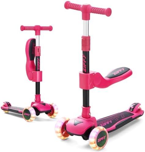 ZIFFY 2-in-1 Toddler Scooter with Seat, 3 Wheel Scooter for Kids 3-5 6-12, Foldable Light-Up Kid Scooters for Boy Girl 110 Lbs, Anti-Slip Deck, 3 Adjustable Height Handlebar, Kids Riding Toys by JOVA
