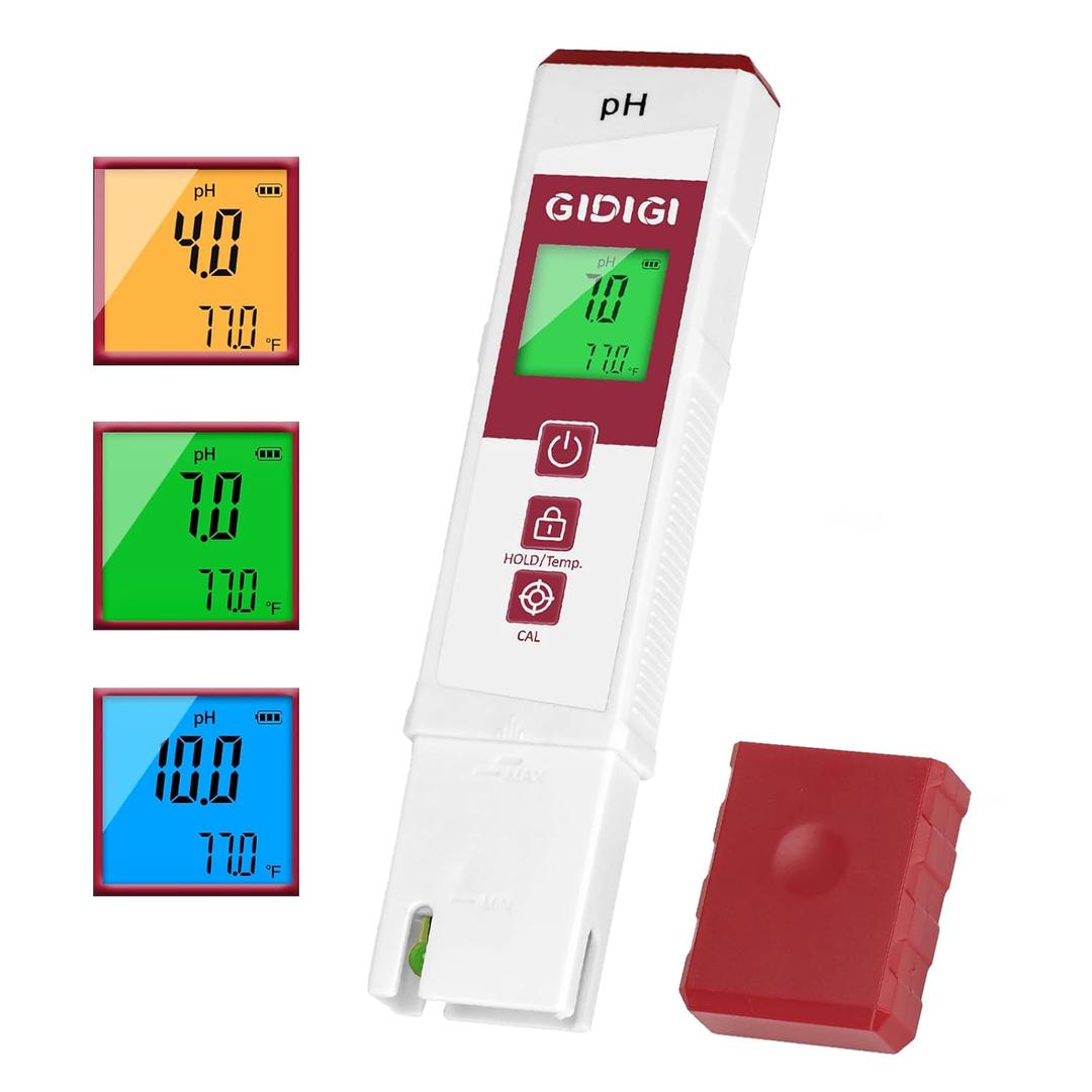 GIDIGI pH Meter for Water, Electronic ph Meters with Color Display pH Test Strip Function, Pro Digital pH Level Tester Kit for Water, pH Reader for Pool Spa Hot Tub Hydroponics Aquarium Drinking Water