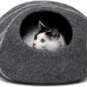 MEOWFIA Cat Cave  Premium Felt Cat Bed for Indoor Cats, Handmade Merino Wool (Dark Grey, Large)