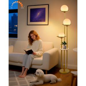 Lightdot Globe Floor Lamp with Shelf 3-Lights Modern Dimmable Floor Lamps for Wedding/Party, 3000K Warm White Bulbs Included, Gold Tall Standing Lamp for Living Room/Bedroom/Sofa Beside/Corner Decor