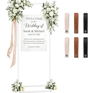 Wedding Welcome Sign Stand, 79" Extra-Tall Height - White Metal Sign Holder with 6 Leather Straps, Easel Stand for Seating Charts & Event Décor