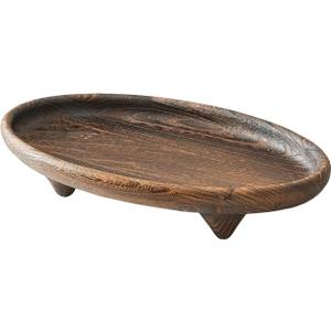 Rustic Wooden Serving Tray with Legs, Oval Decorative Display Platter for Fruits, Liquor, Drinks (Brown)