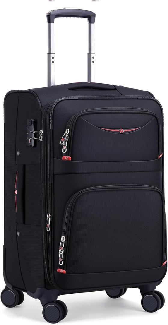 ROPLUS Softside Expandable Luggage with 4 Spinner Wheels, Durable Carry-On Luggage Suitcase (Black, 21-Inch)