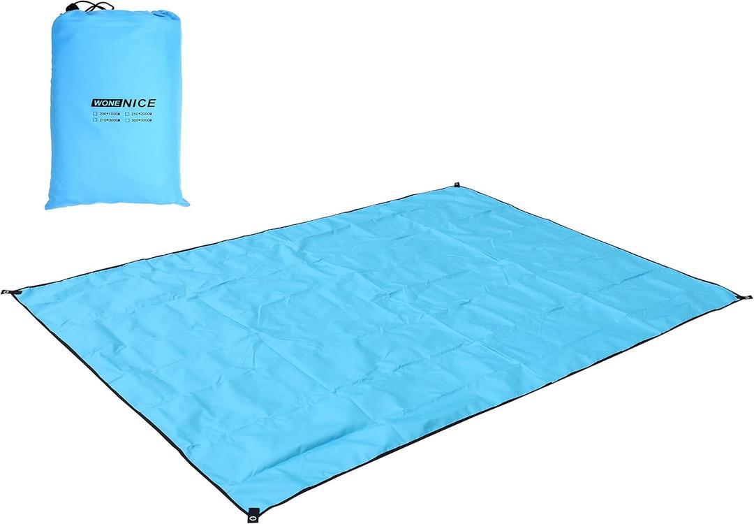 WoneNice 10x10 FT Waterproof Camping Tarp, Lightweight UV Protection Camping Cover for Tents, Beach, Picnics, Car and Adventure, Sky Blue (Oversize(Approx 118 x 118 inches))